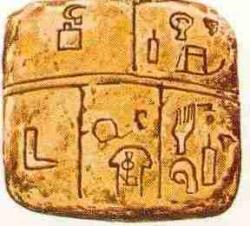 Evolution de l'écriture Sumerienne : à gauche -3500 ans à droite -3000 traduction ville d'Uruk en cunéiforme